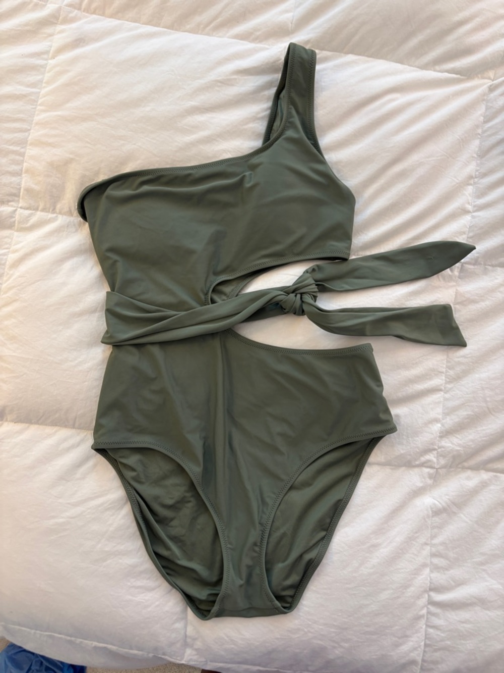 aerie Olive Green One-Shoulder Cutout One-Piece with Side Tie